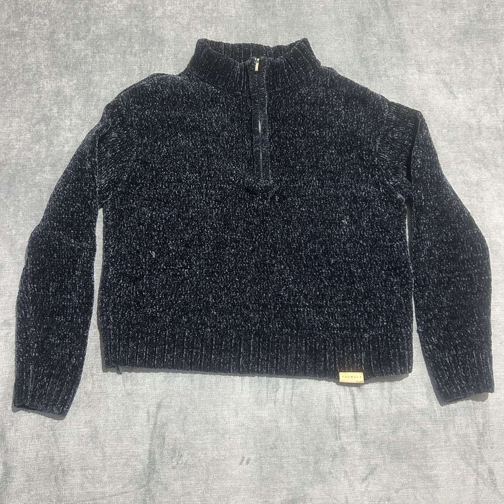 YOUNGLA Women's Navy Blue‎ 1/4 Zip Pullover Sweater Size L Boxy Casual Stretch